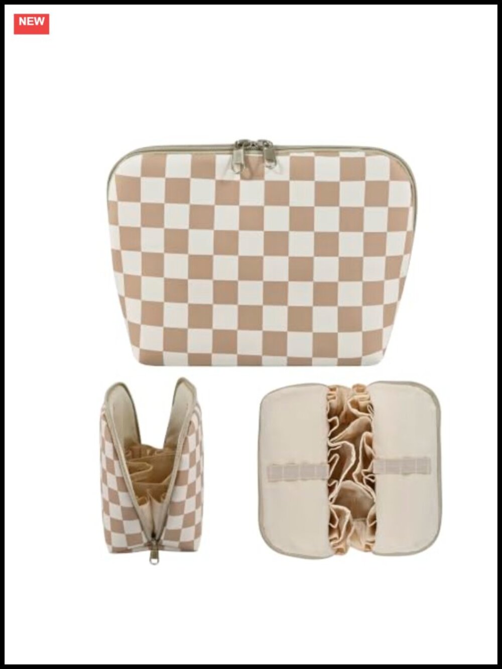 Travel Makeup Bag Stand Up Cosmetic Organizer Waterproof Vegan Leather